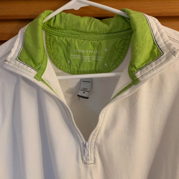INDIGO PALMS White with lime green lining 1/4 zip front light sweatshirt-MED - Picture 2 of 9